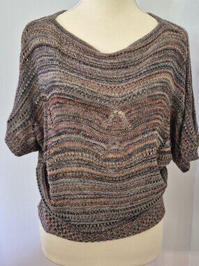 Knit Minded Space Dye Crop Top Boho Open Weave Chevron Dolman Boho Earthy Grunge